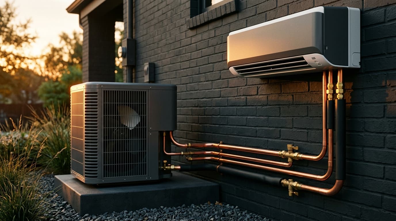 Premium heat pump and ductless mini-split with brass and copper refrigerant line set